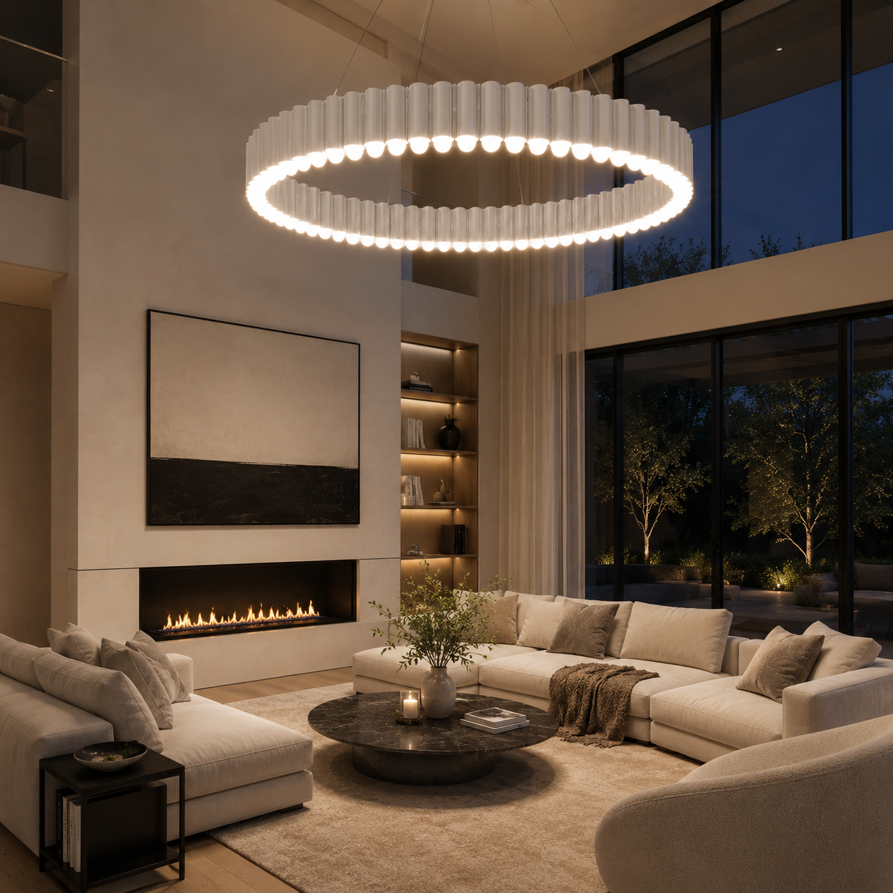 Nivara Luxury Ribbed Ring LED Pendant Chandelier