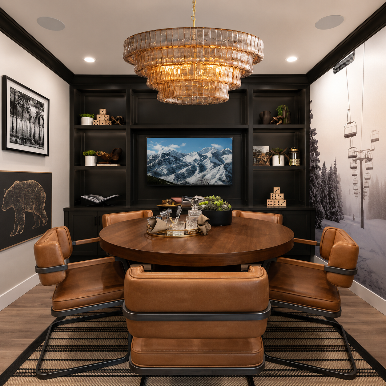 Noiré French-Inspired Luxury Smoked Glass Chandelier for Dining Room & Living Room