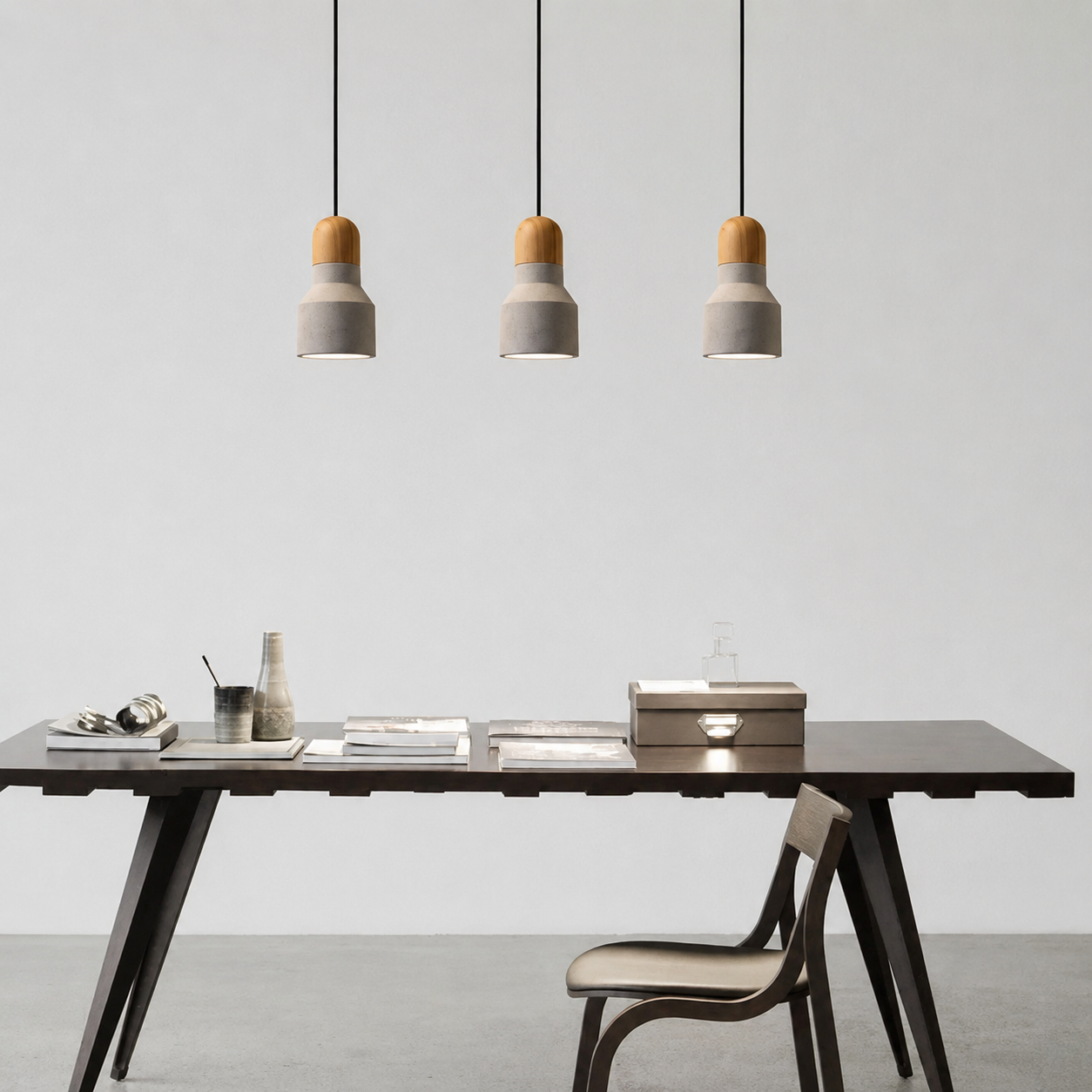 Nordelle Scandinavian Cement Pendant Light – Modern Concrete & Wood Kitchen Island Hanging Light