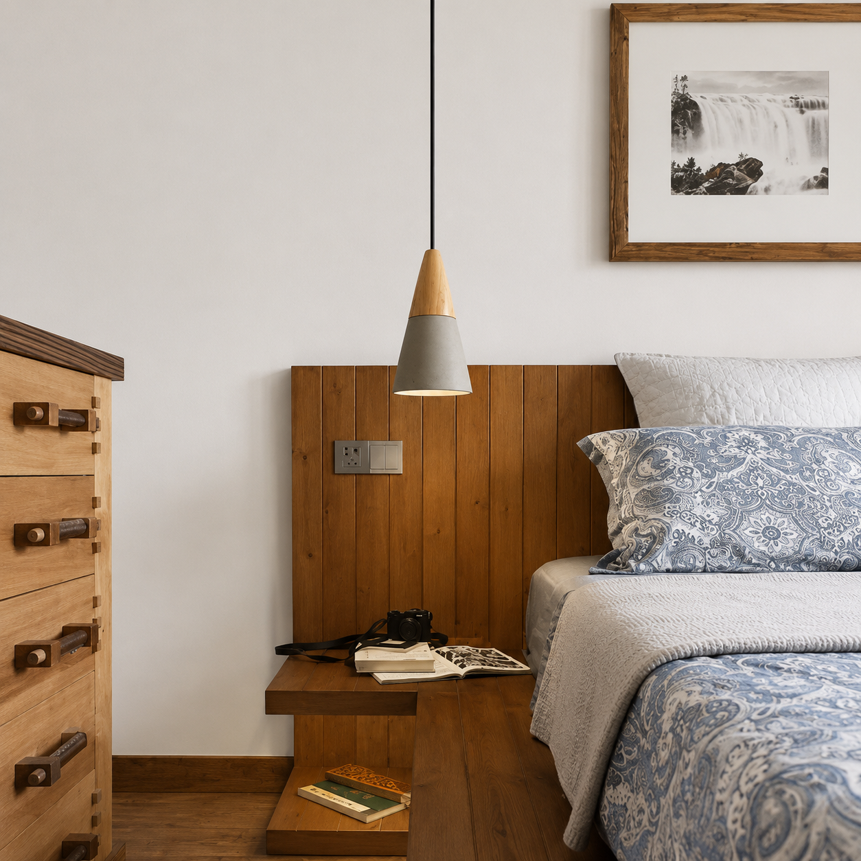 Nordelle Scandinavian Cement Pendant Light – Modern Concrete & Wood Kitchen Island Hanging Light