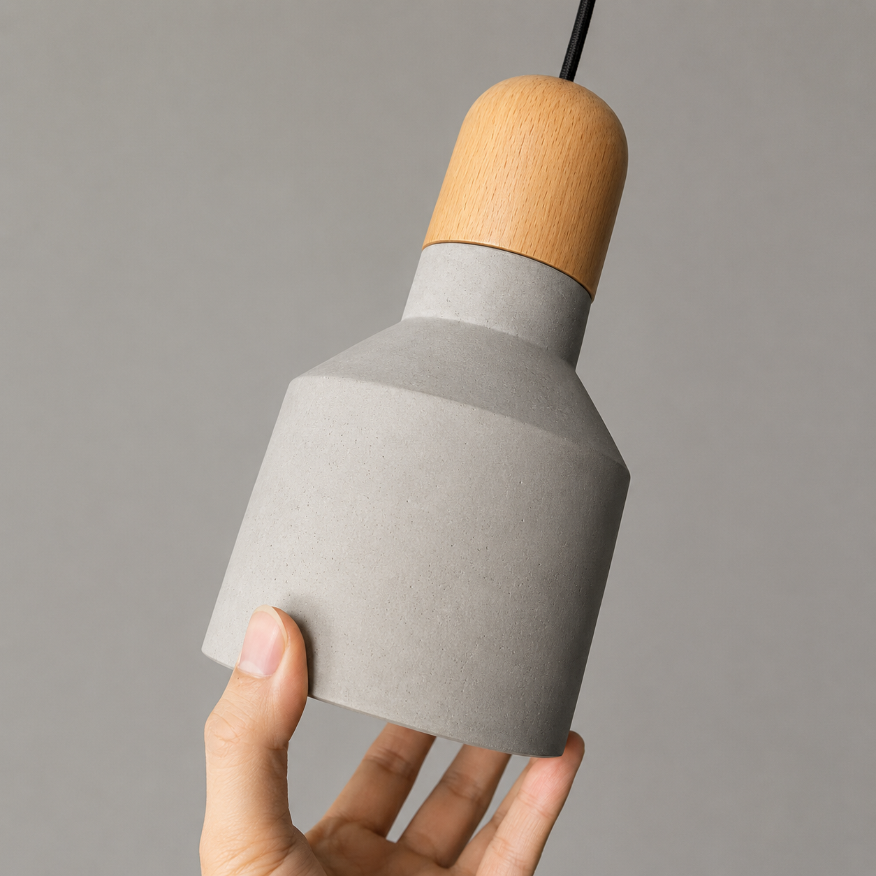 Nordelle Scandinavian Cement Pendant Light – Modern Concrete & Wood Kitchen Island Hanging Light