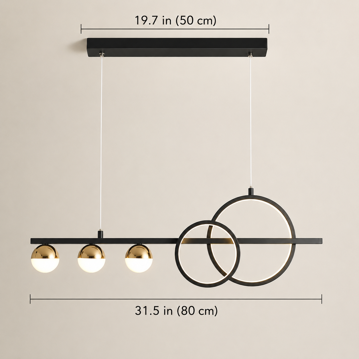 Orbella Modern Linear Ring Pendant Chandelier with Glass Globe Lights