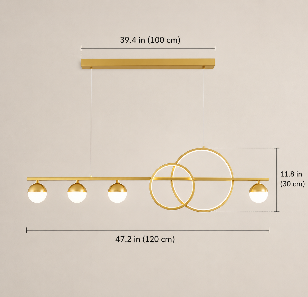 Orbella Modern Linear Ring Pendant Chandelier with Glass Globe Lights