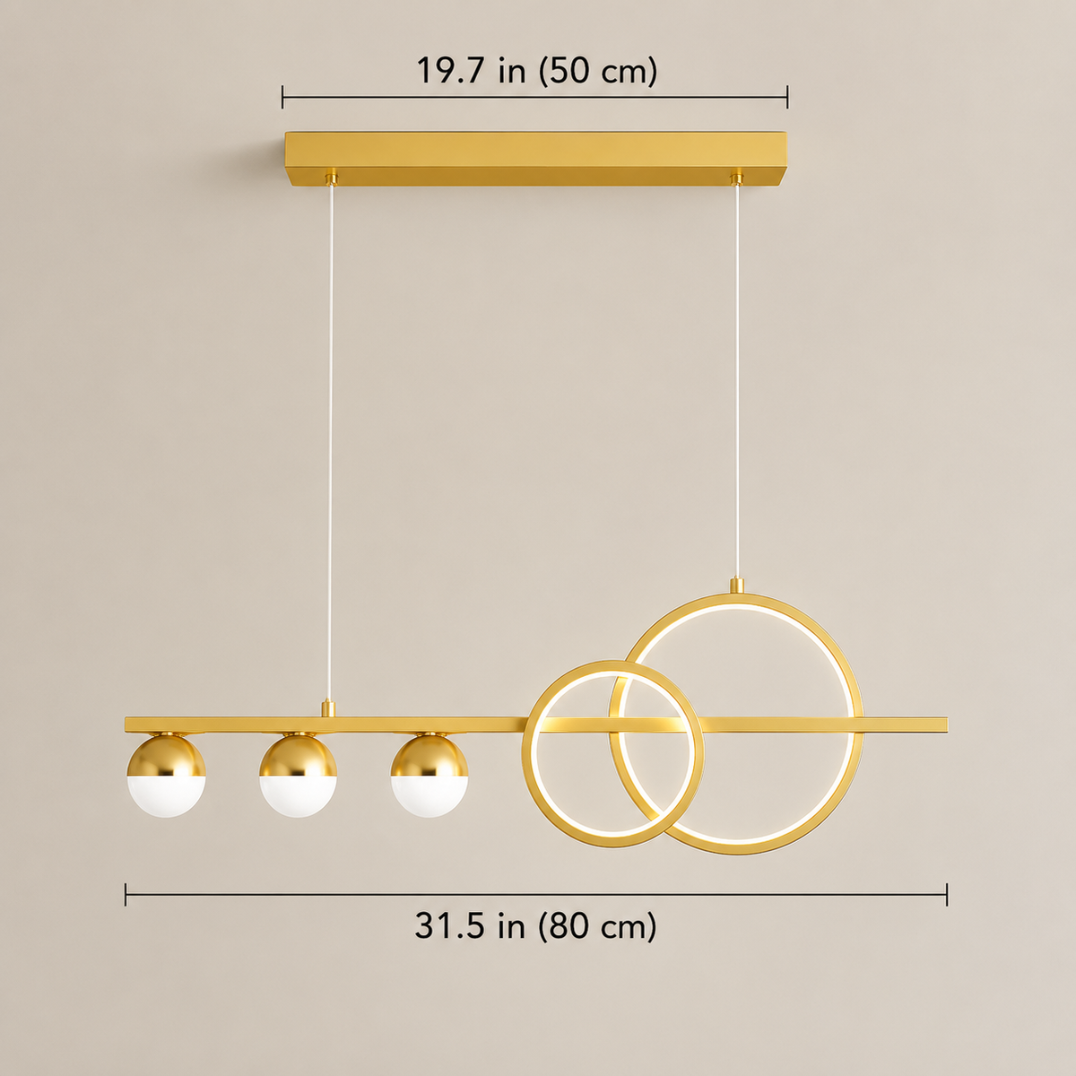 Orbella Modern Linear Ring Pendant Chandelier with Glass Globe Lights