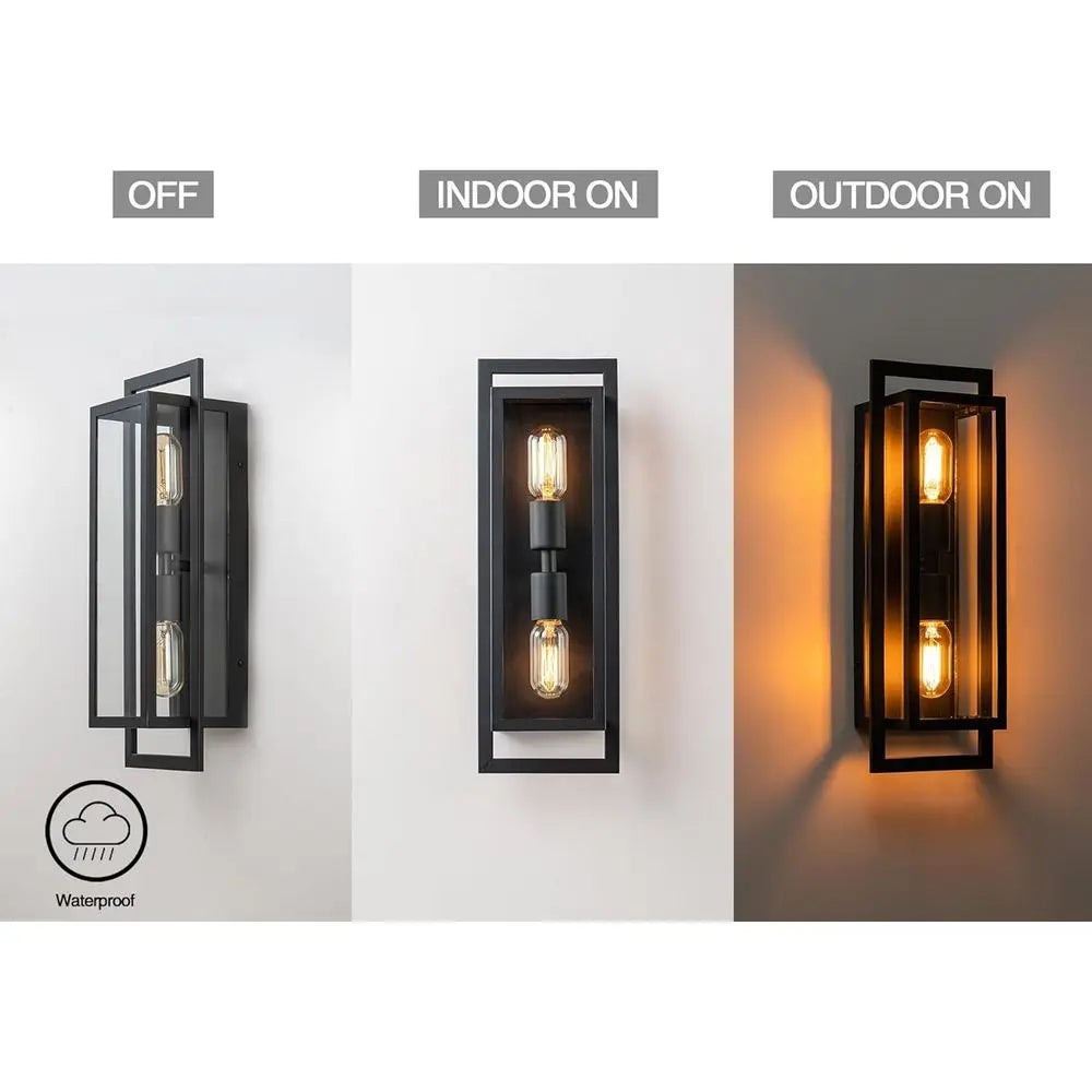 Aurelux Modern Black Outdoor Wall Lantern (Glass Exterior Sconce)