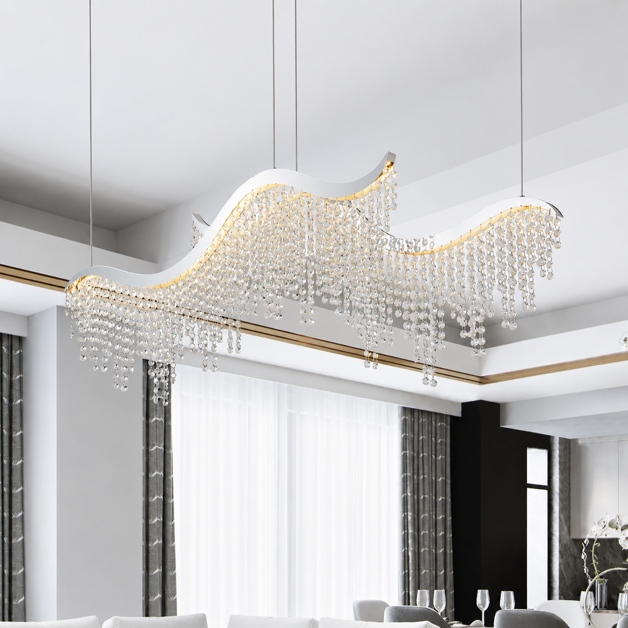 Seravelle Modern Wave Crystal LED Chandelier Luxury Linear Ceiling Light