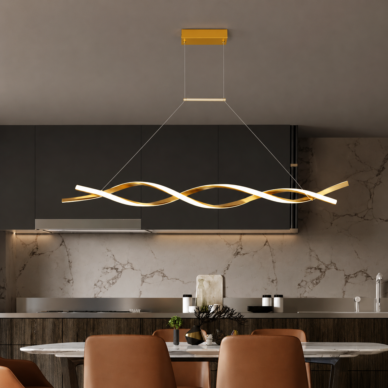 Velisora Modern Wave LED Pendant Light Dimmable Kitchen Island Light