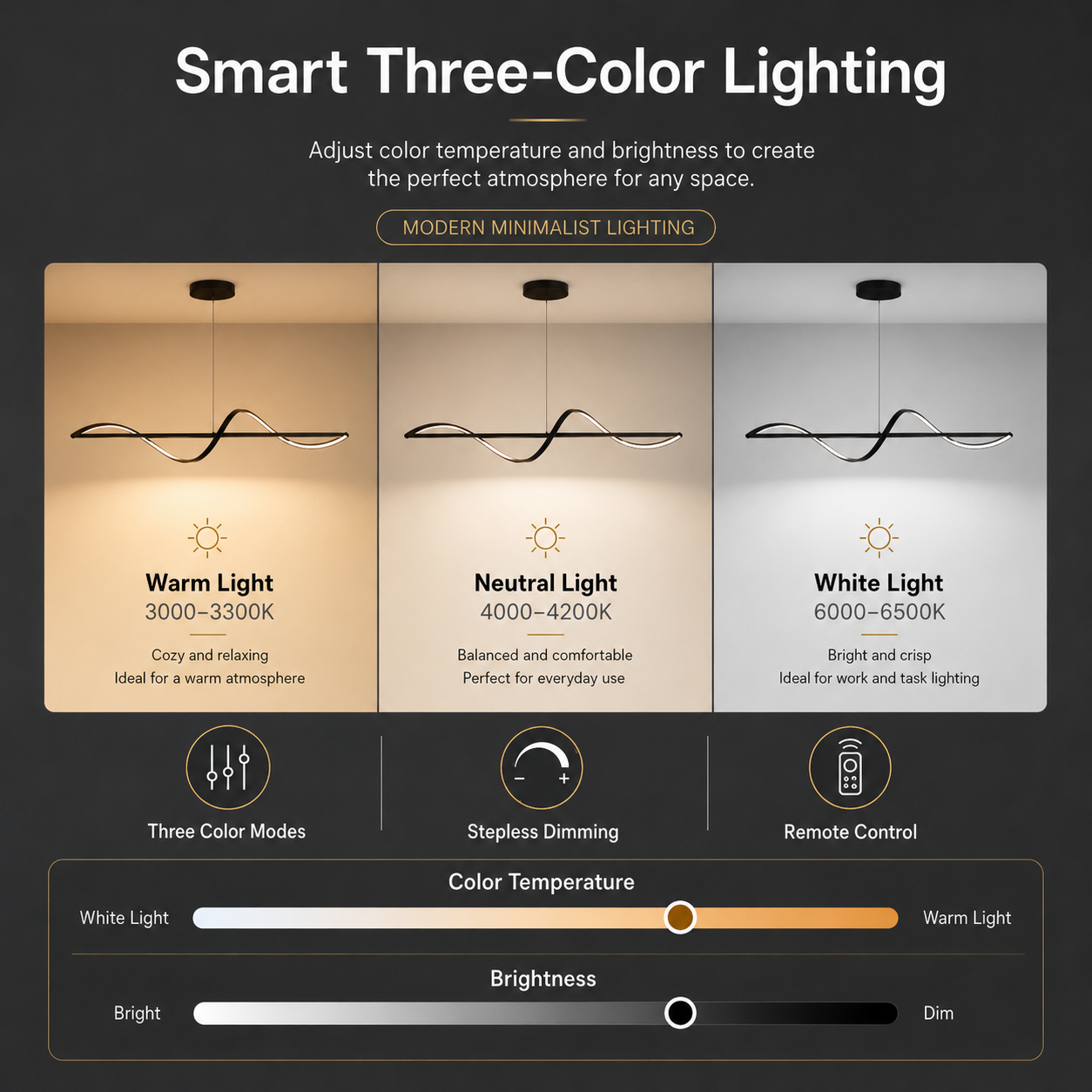 Velora Modern Wave Linear LED Pendant Light Long Minimalist Chandelier