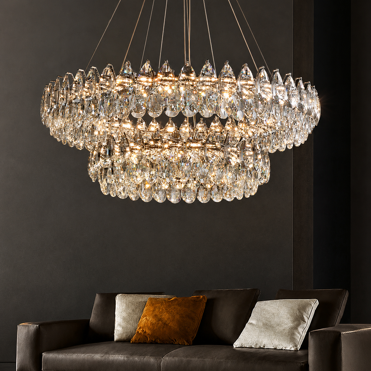 Veloura Tiered Crystal Ring Chandelier Modern Luxury LED Ceiling Light