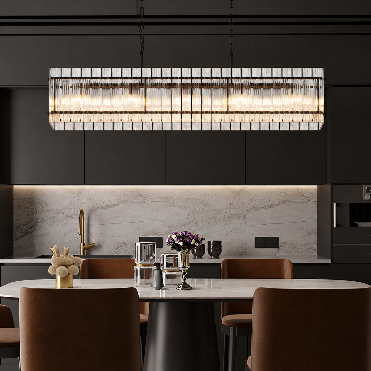 Veyra Modern Rectangular Water Ripple Glass Chandelier – Luxury Living Room, Dining Room & Kitchen Island Ceiling Light