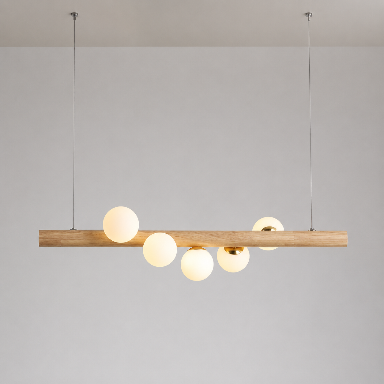 WoodAura Modern Linear Wood Log Chandelier – Kitchen Island & Dining Room Pendant Light