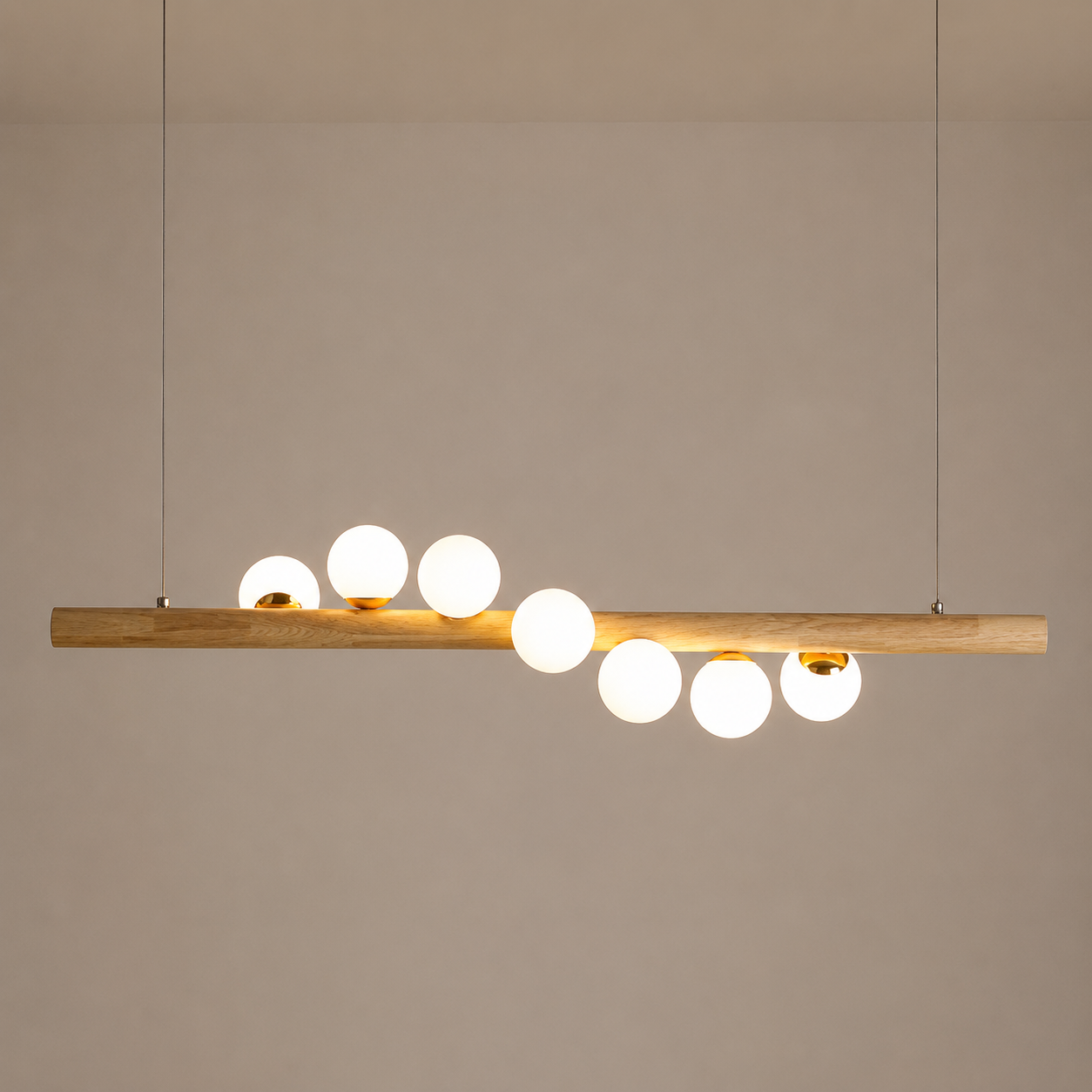 WoodAura Modern Linear Wood Log Chandelier – Kitchen Island & Dining Room Pendant Light