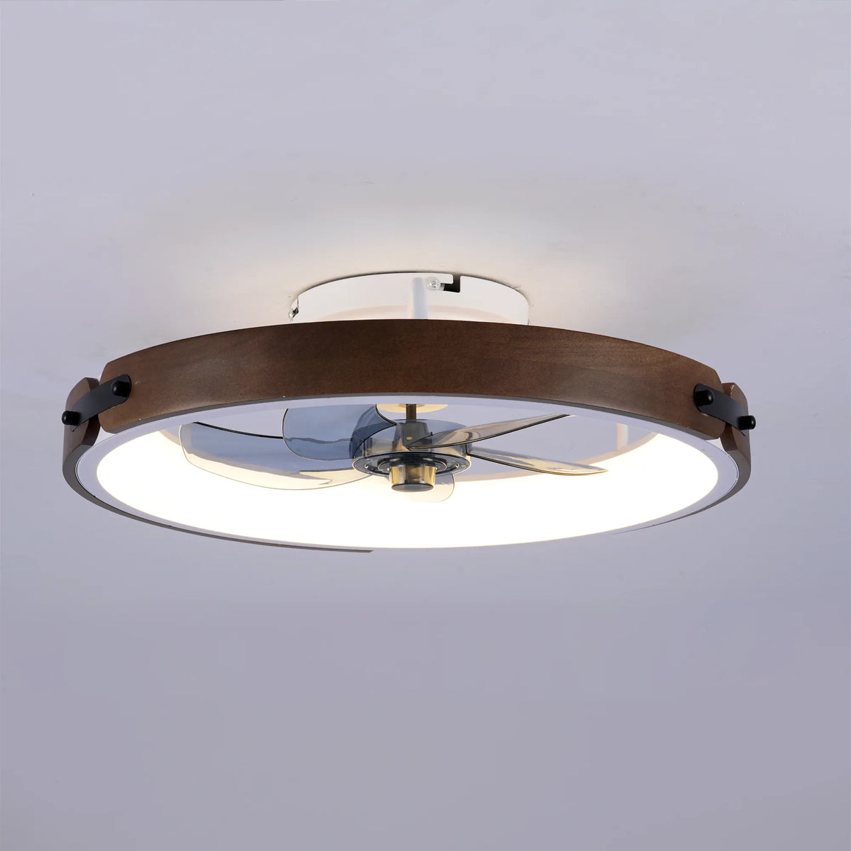 20 Inch Walnut Flush Mount Ceiling Fan with Dimmable LED Light