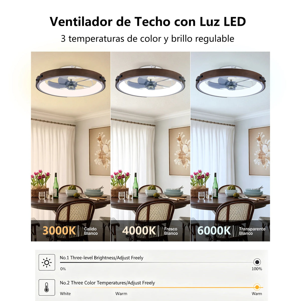 20 Inch Walnut Flush Mount Ceiling Fan with Dimmable LED Light