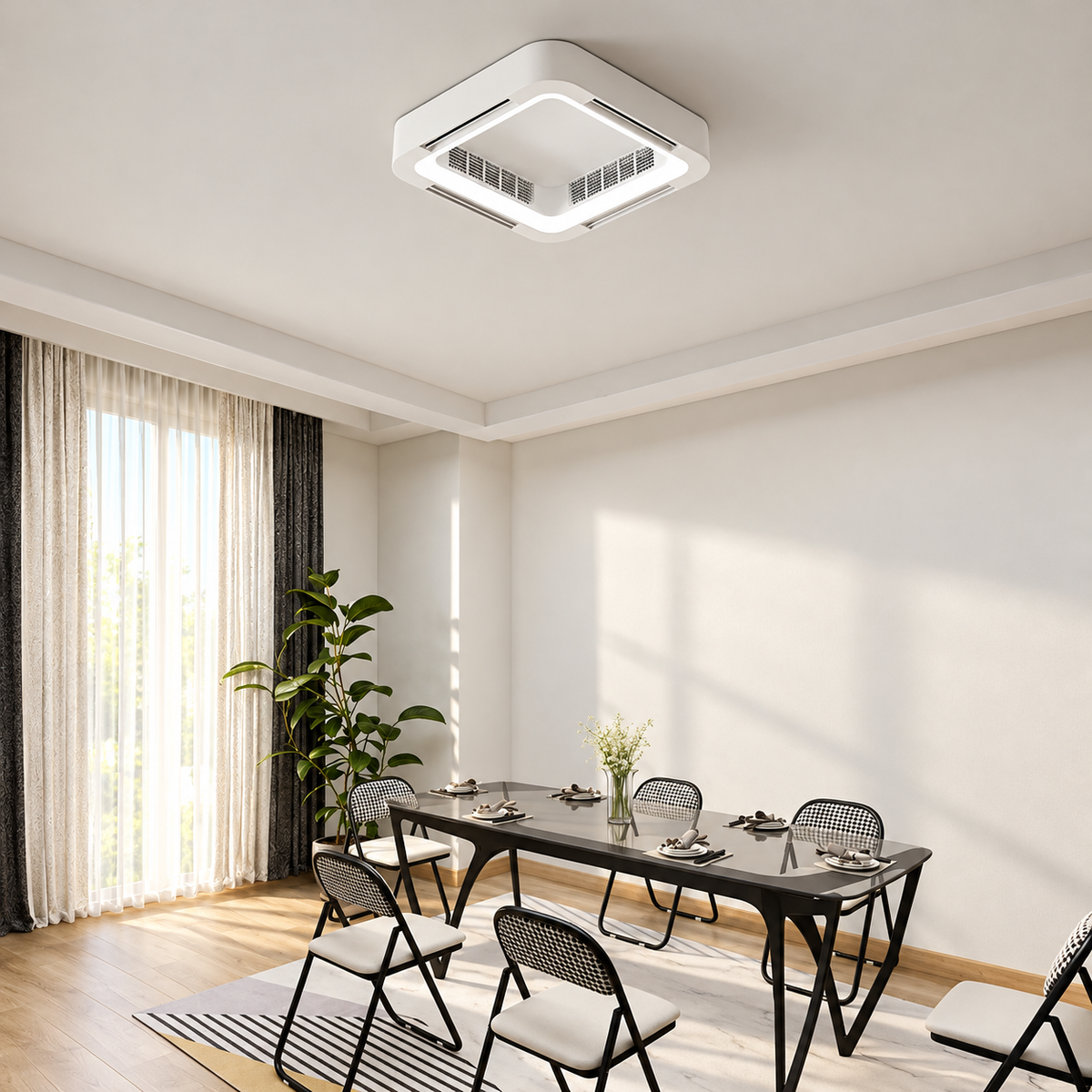 23 Inch Square Enclosed Bladeless Ceiling Fan with LED Light and Remote