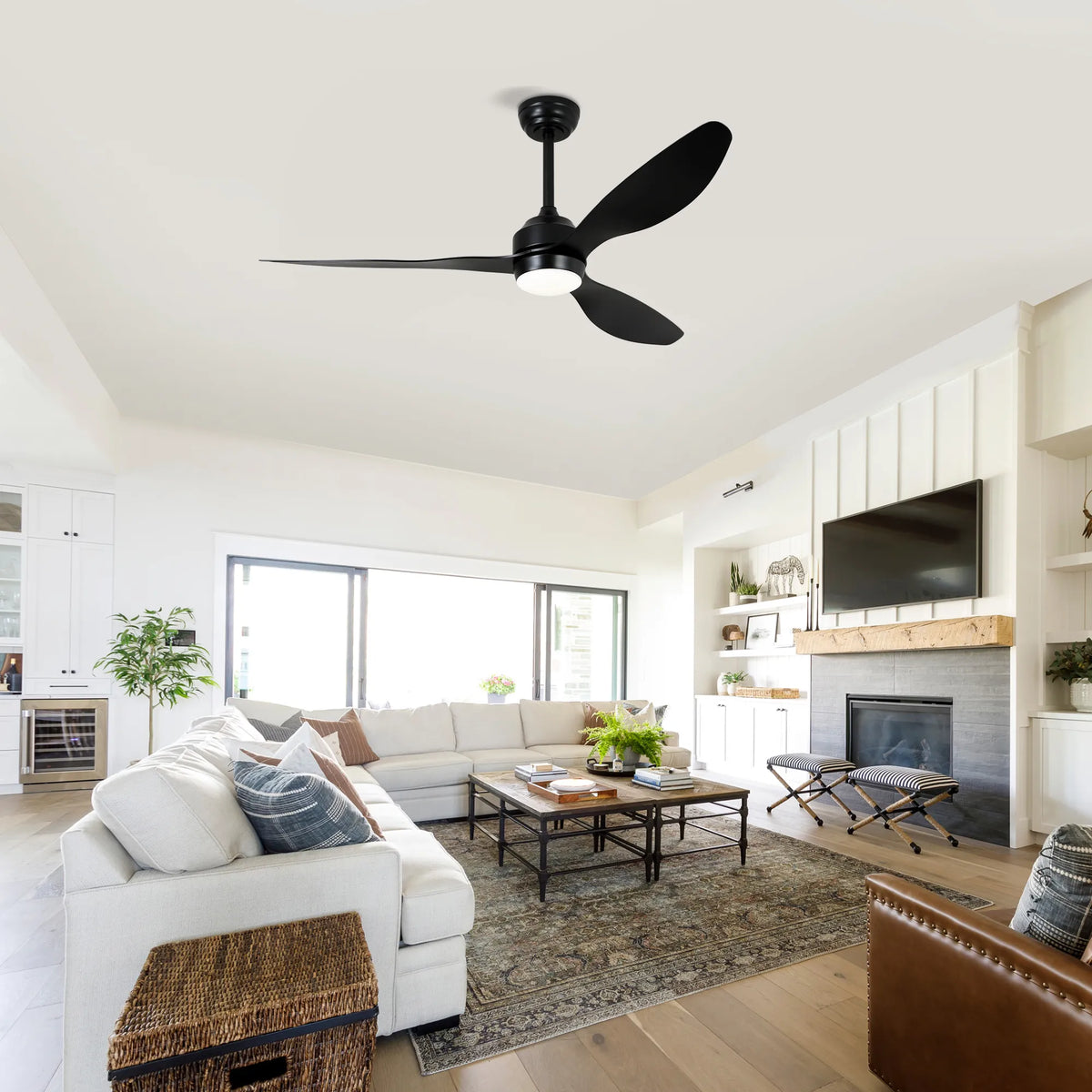 52 Inch 3-Blade Black Ceiling Fan with LED Light and Remote