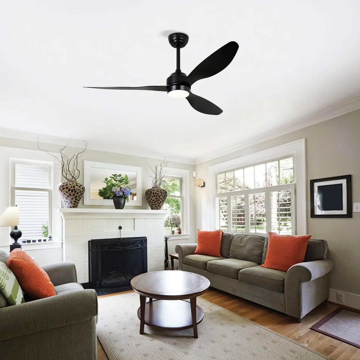 52 Inch 3-Blade Black Ceiling Fan with LED Light and Remote