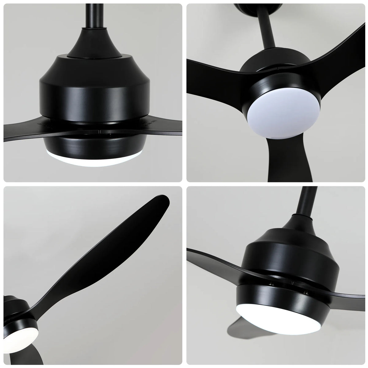 52 Inch 3-Blade Black Ceiling Fan with LED Light and Remote