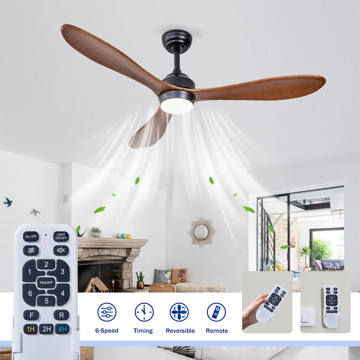 52 Inch 3-Blade Curved Wood Ceiling Fan with LED Light and Remote
