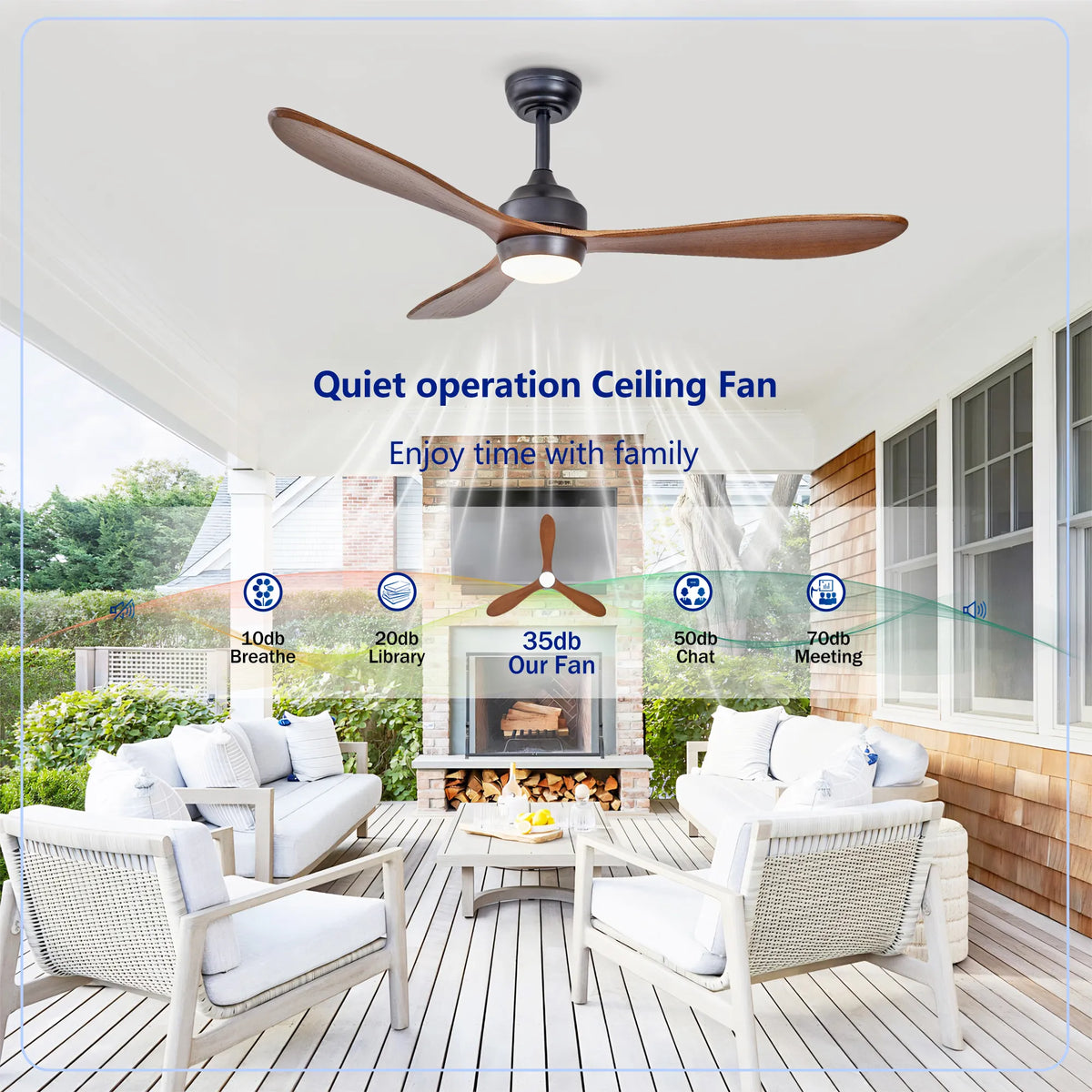 52 Inch 3-Blade Curved Wood Ceiling Fan with LED Light and Remote