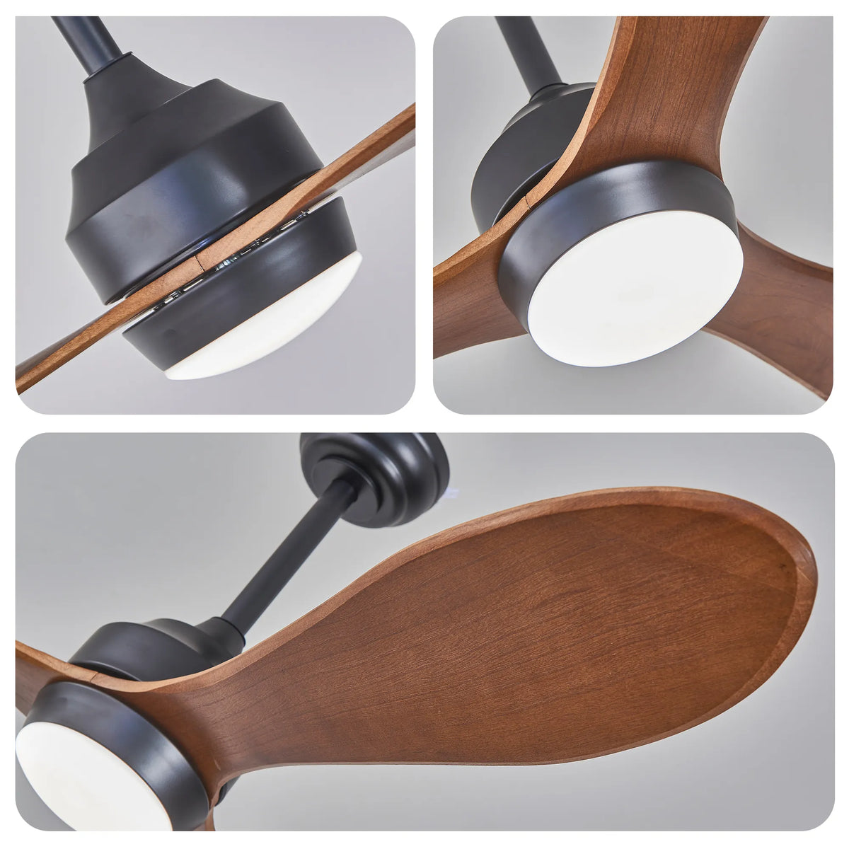 52 Inch 3-Blade Curved Wood Ceiling Fan with LED Light and Remote