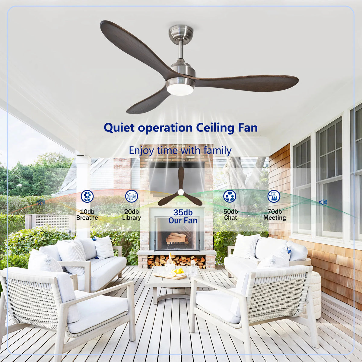 52 Inch 3-Blade Nickel Wood Ceiling Fan with LED Light and Remote