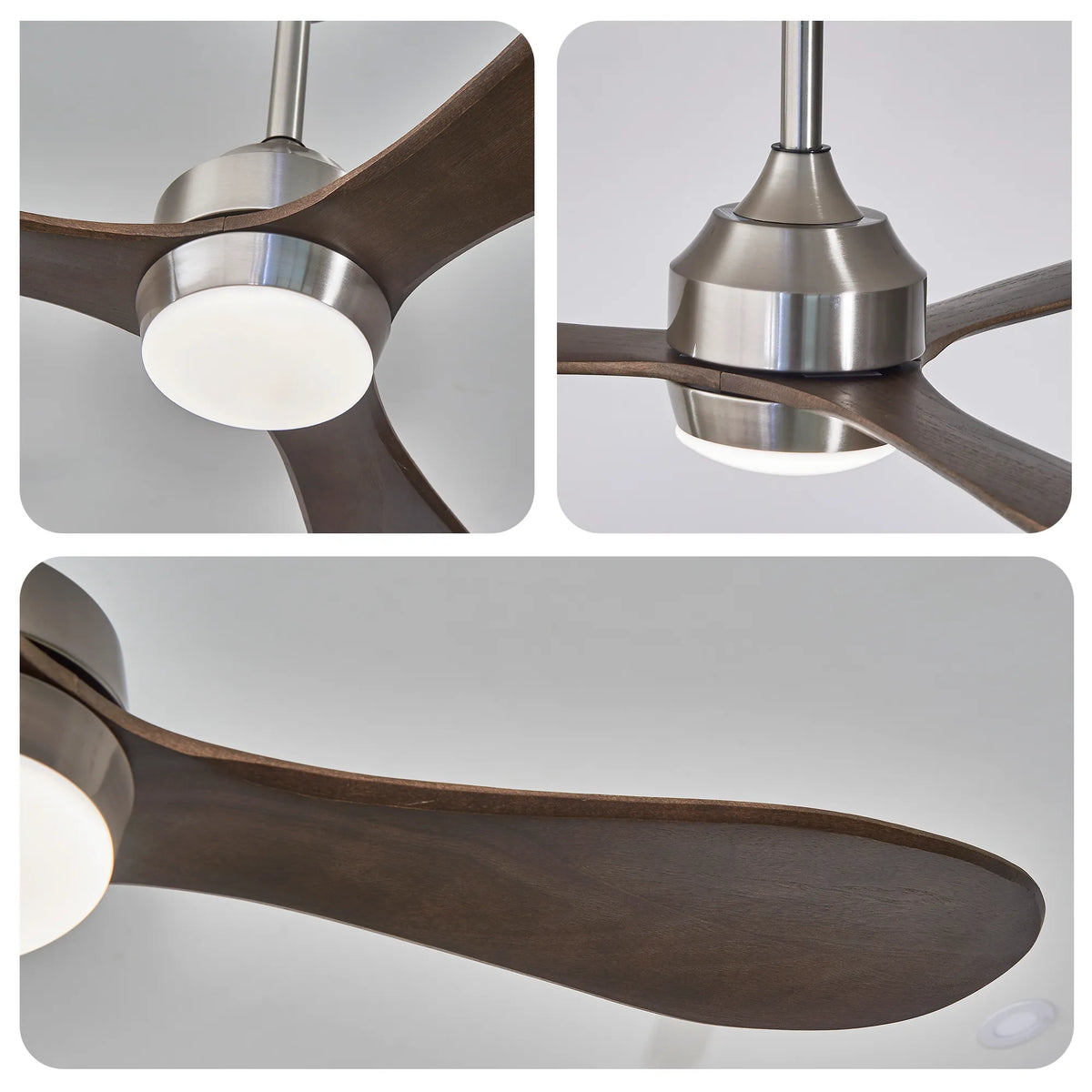 52 Inch 3-Blade Nickel Wood Ceiling Fan with LED Light and Remote