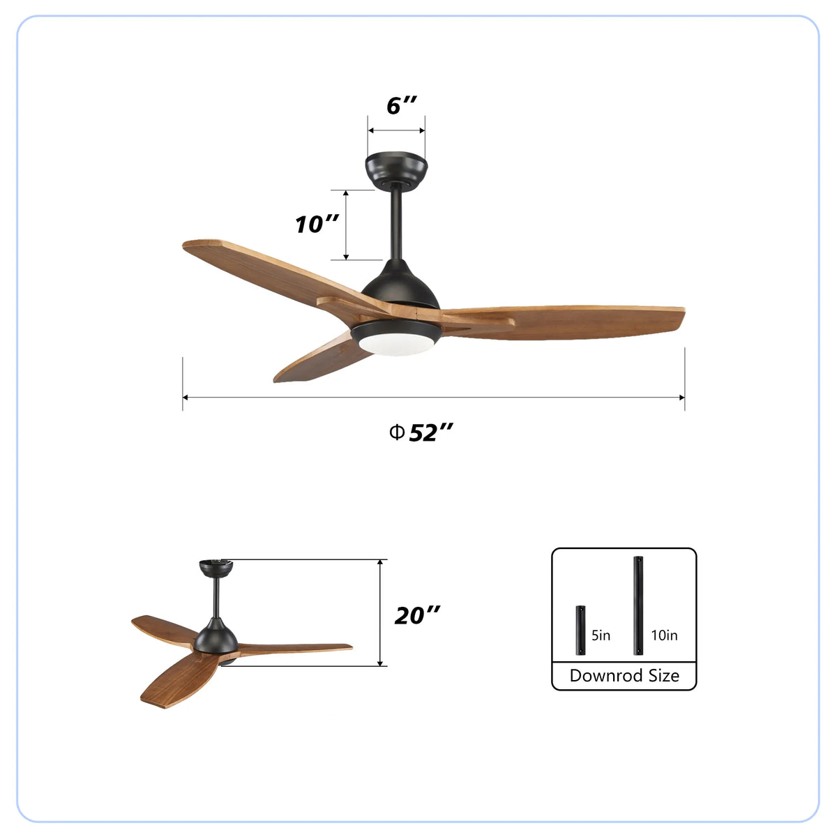 52 Inch 3-Blade Wood Ceiling Fan with LED Light and Remote