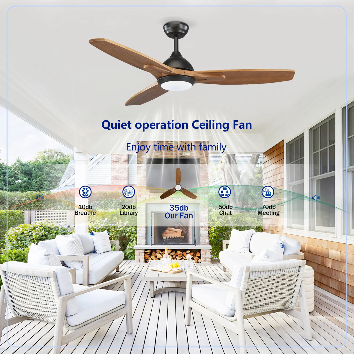 52 Inch 3-Blade Wood Ceiling Fan with LED Light and Remote