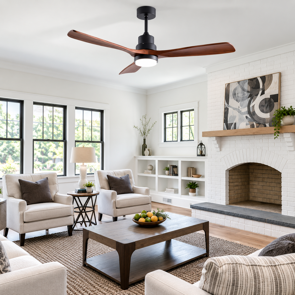 52 Inch 3 Blade Wood Ceiling Fan with LED Light and Remote