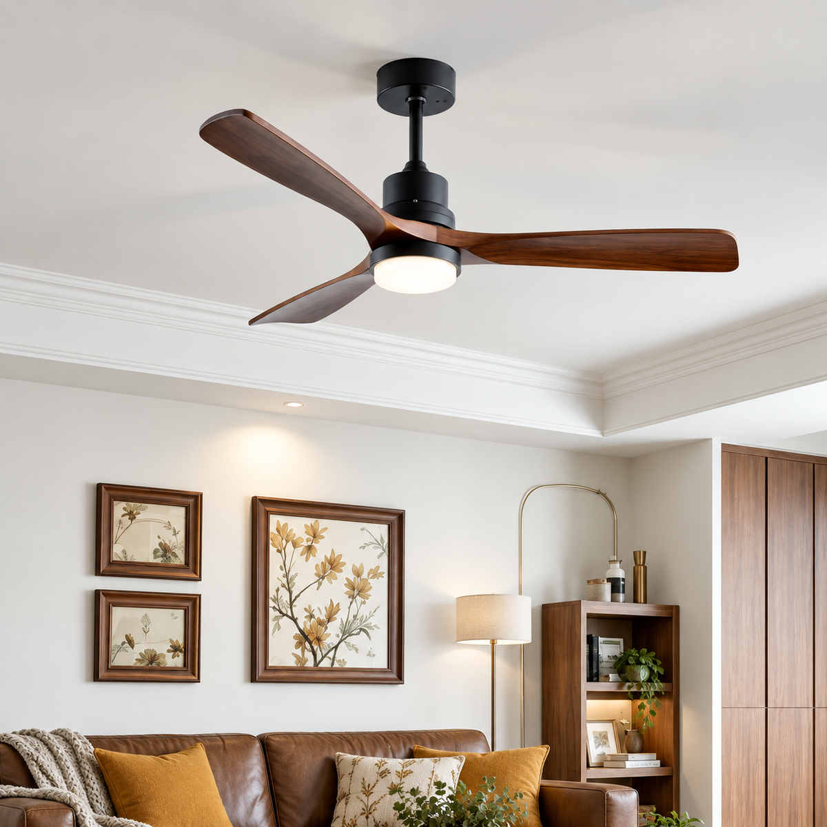 52 Inch 3 Blade Wood Ceiling Fan with LED Light and Remote