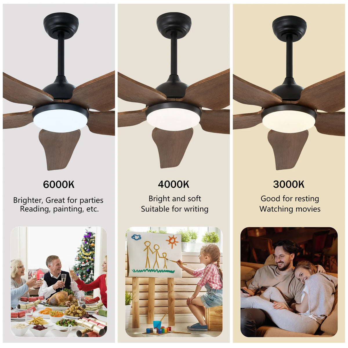 52 Inch 5-Blade Wood Ceiling Fan with LED Light and Remote