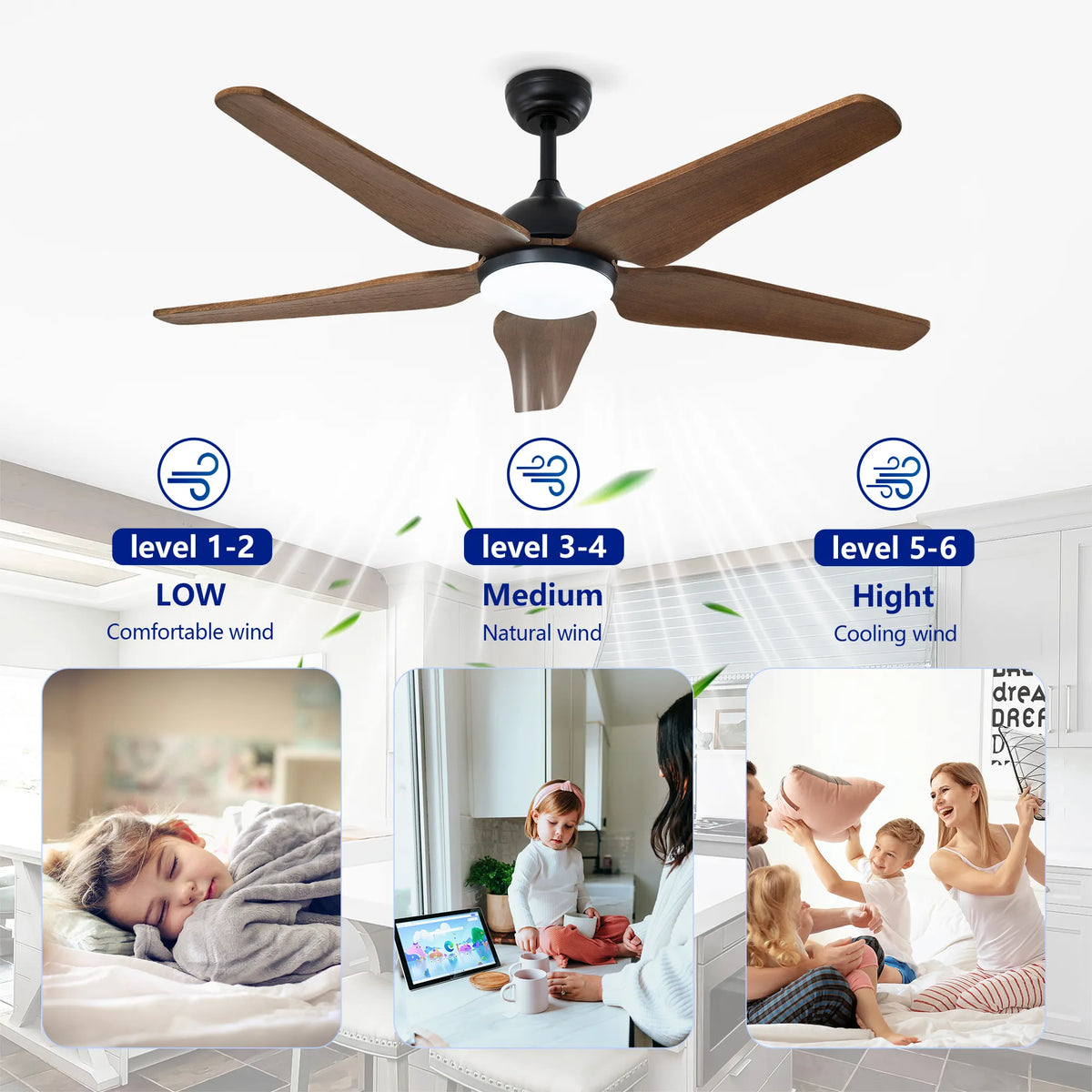 52 Inch 5-Blade Wood Ceiling Fan with LED Light and Remote
