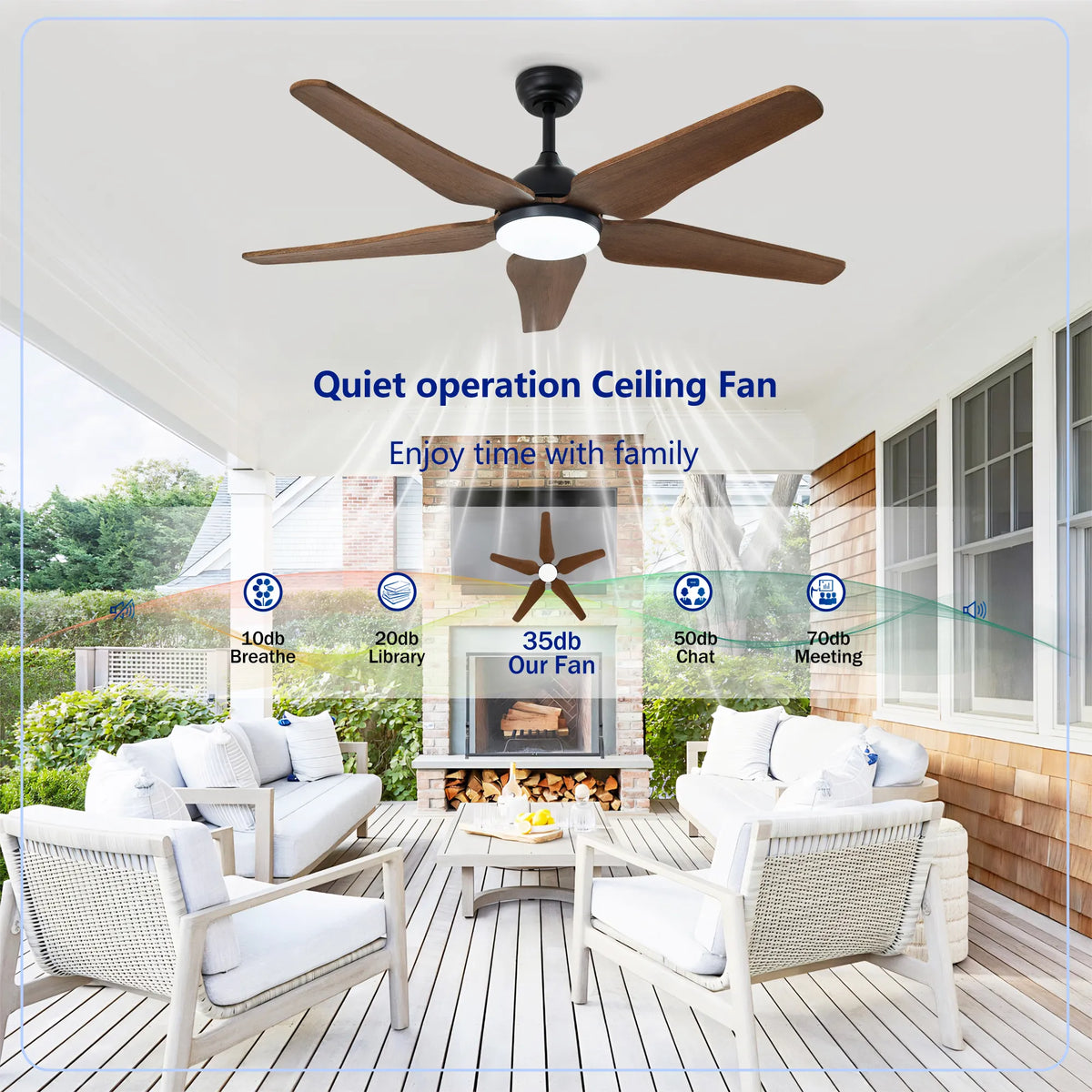 52 Inch 5-Blade Wood Ceiling Fan with LED Light and Remote