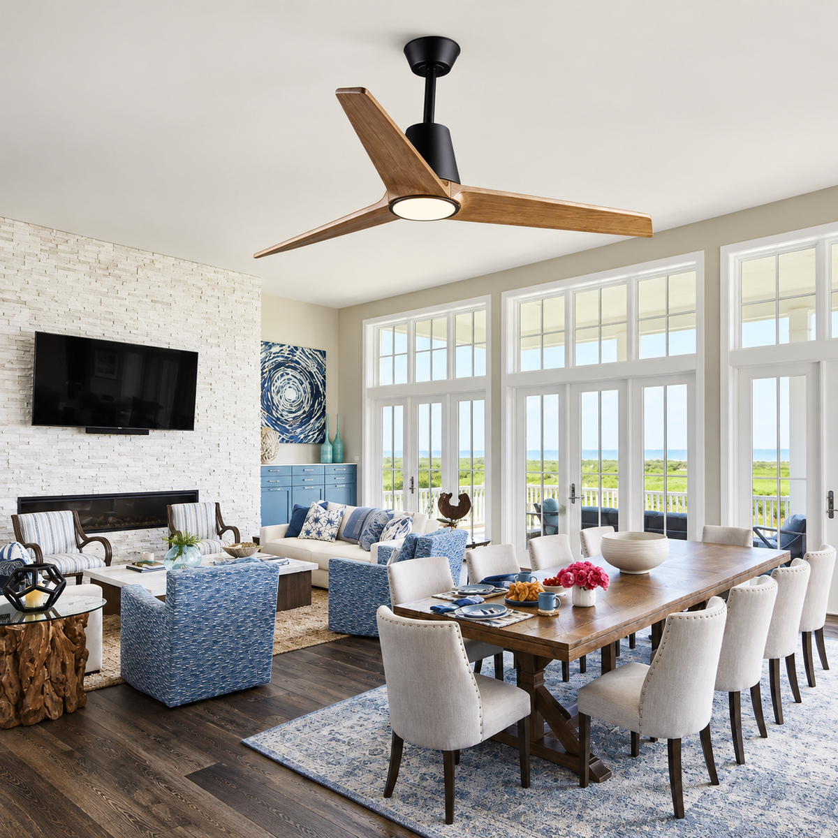 52 Inch Wood Ceiling Fan with LED Light and  Remote Control
