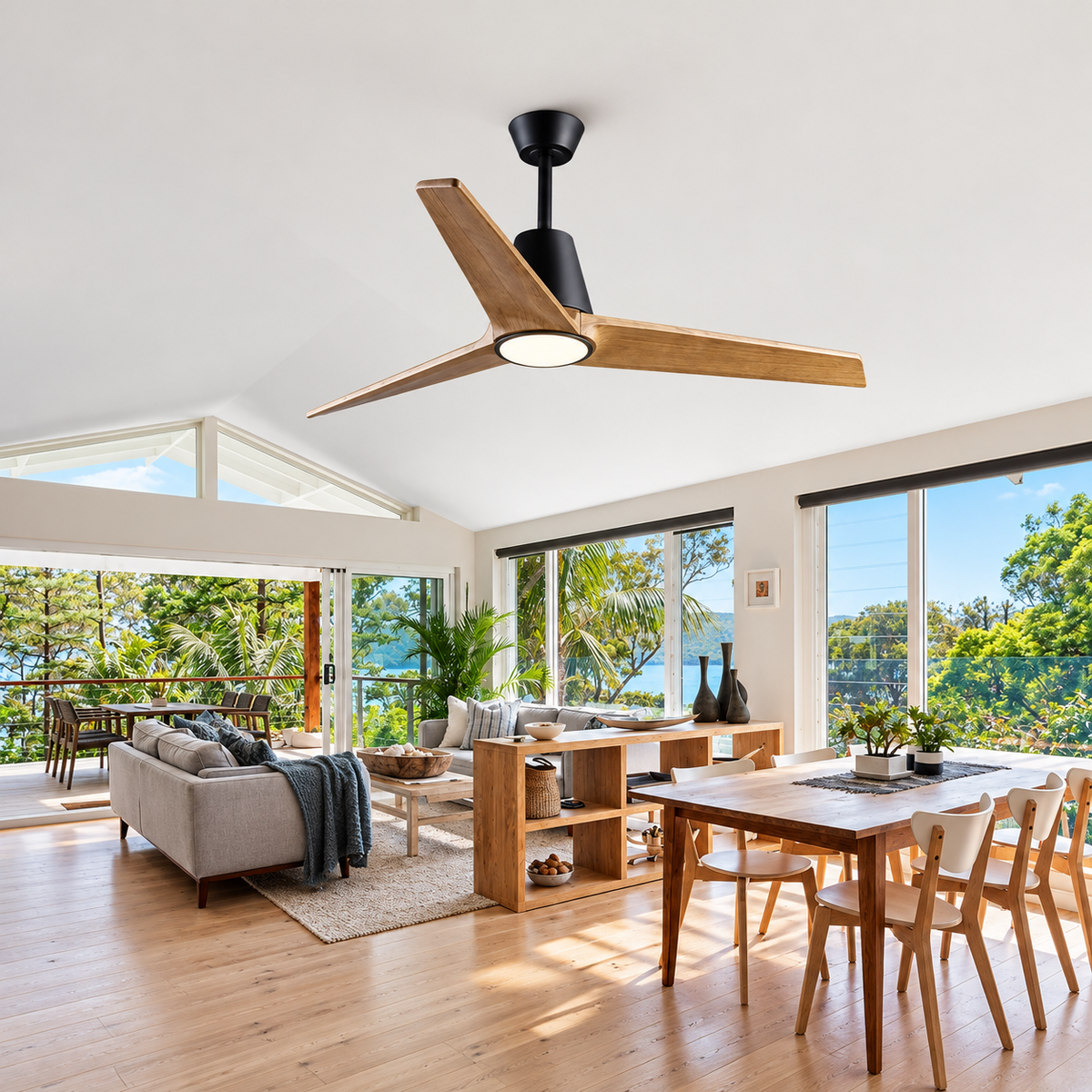 52 Inch Wood Ceiling Fan with LED Light and  Remote Control