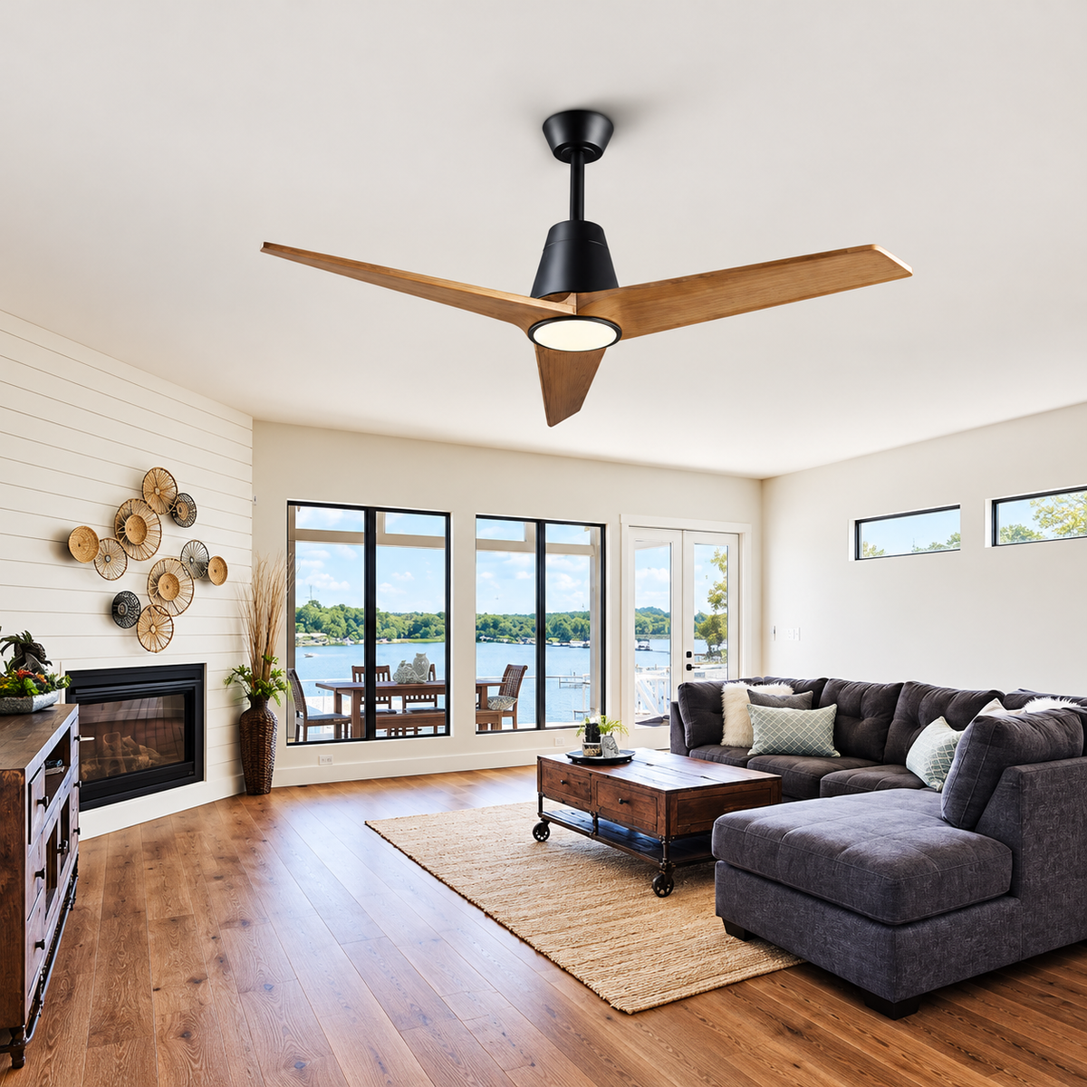 52 Inch Wood Ceiling Fan with LED Light and  Remote Control