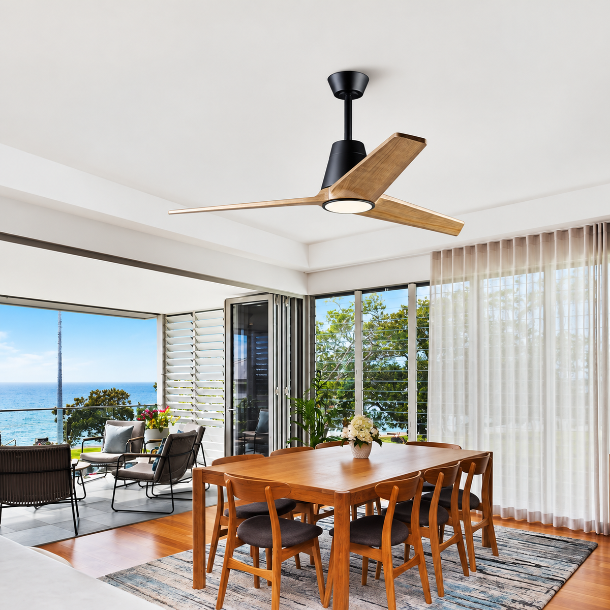 52 Inch Wood Ceiling Fan with LED Light and  Remote Control