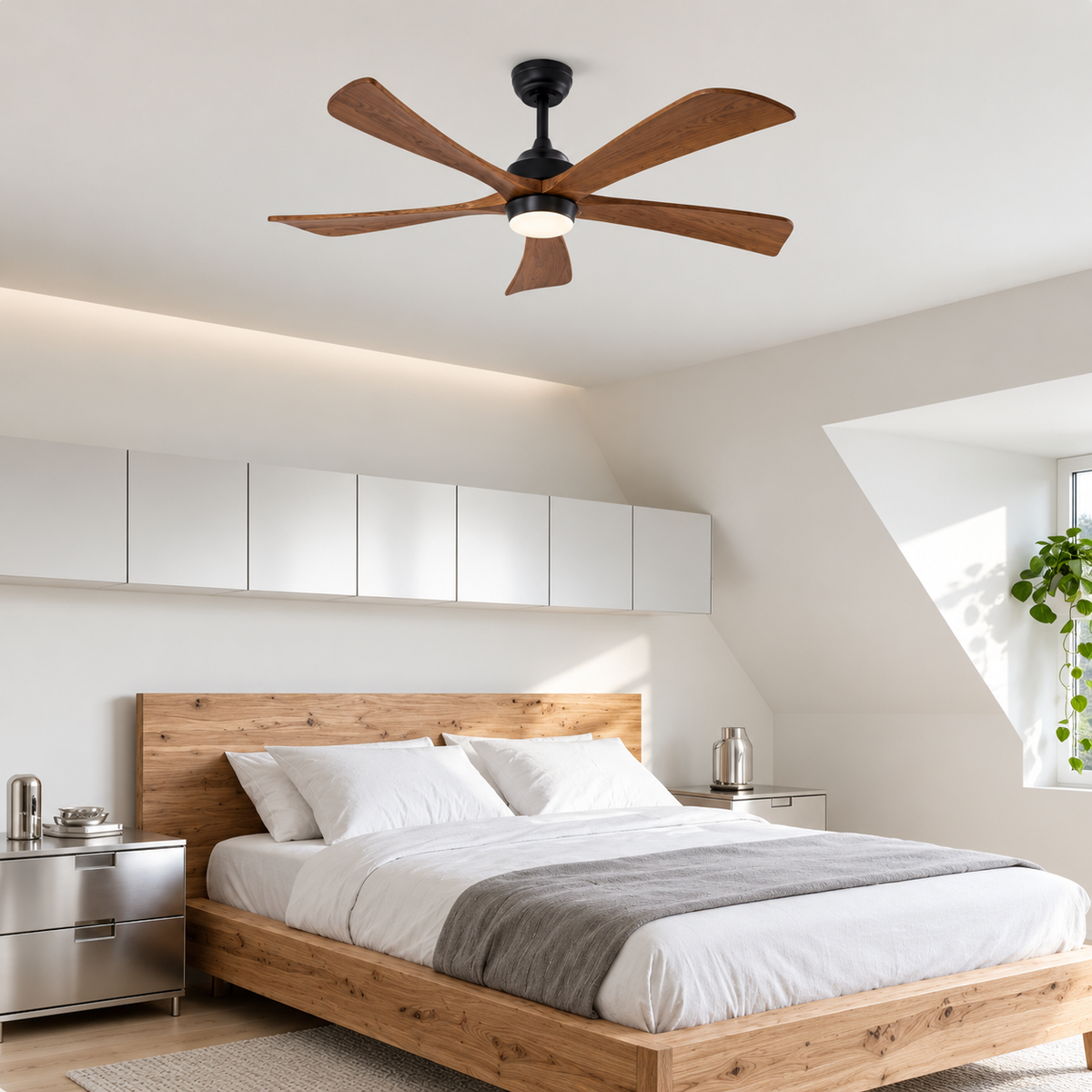 52 Inch Wood Ceiling Fan with LED Light and Remote