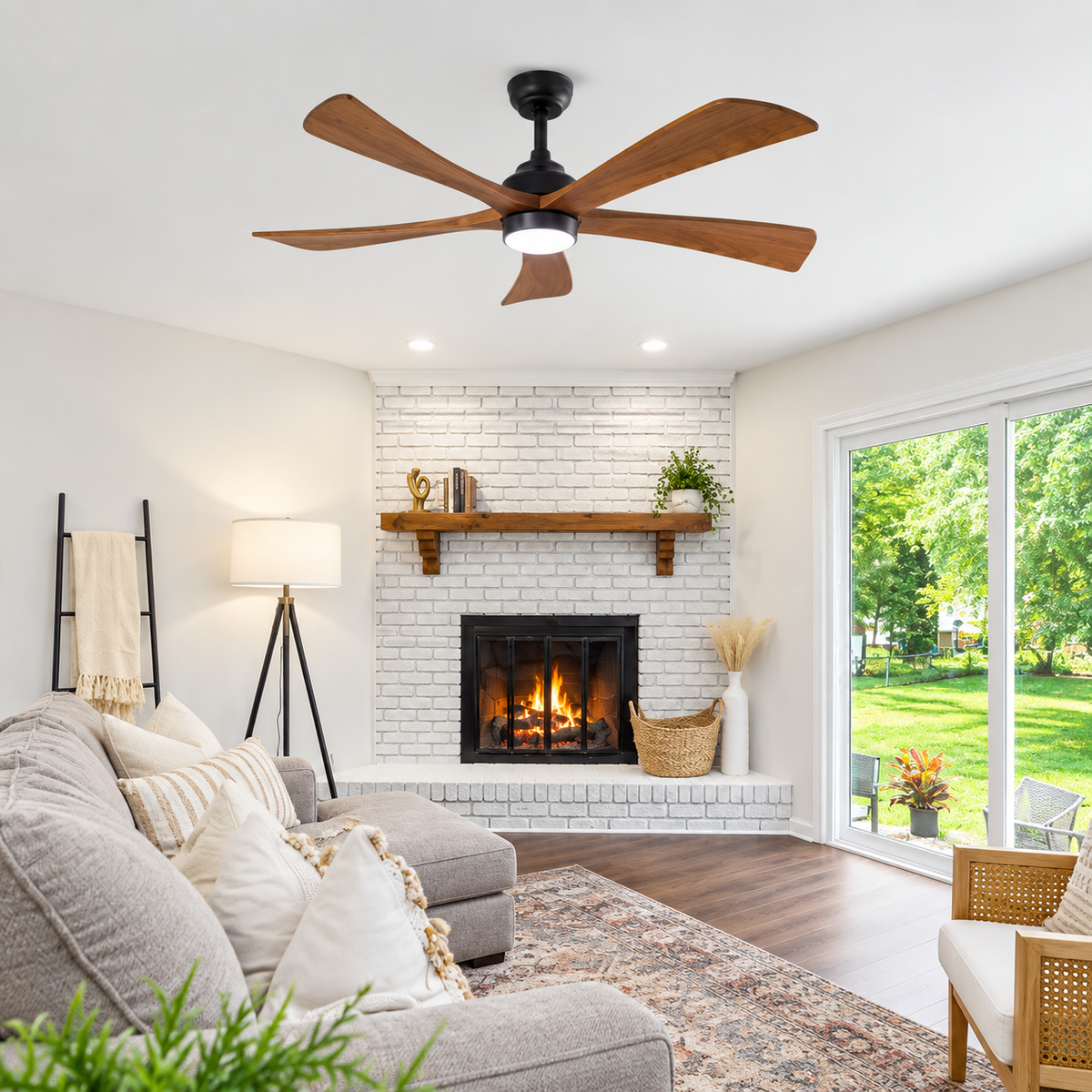 52 Inch Wood Ceiling Fan with LED Light and Remote