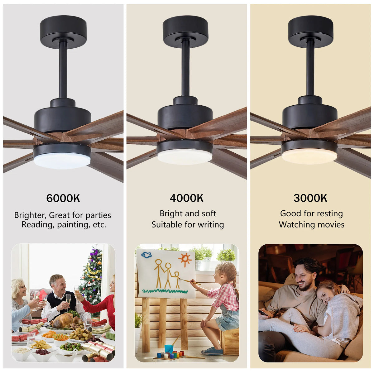 70 Inch 6-Blade Wood Ceiling Fan with LED Light and Remote