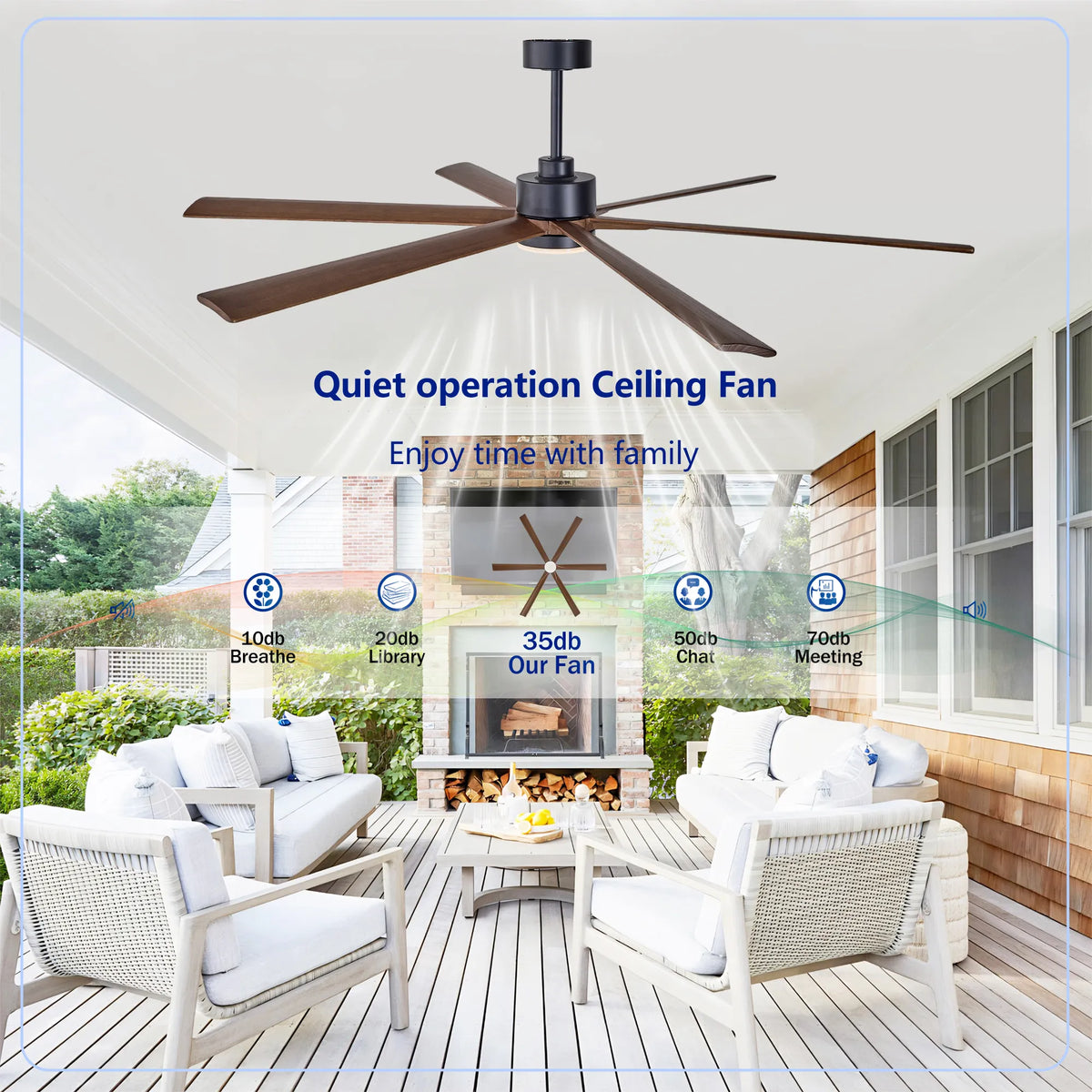 70 Inch 6-Blade Wood Ceiling Fan with LED Light and Remote