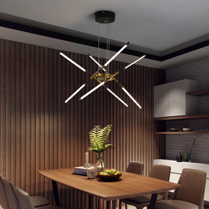 Aurelios Modern Minimalist Linear LED Chandelier – Luxury Black & Gold Dining Room Ceiling Light
