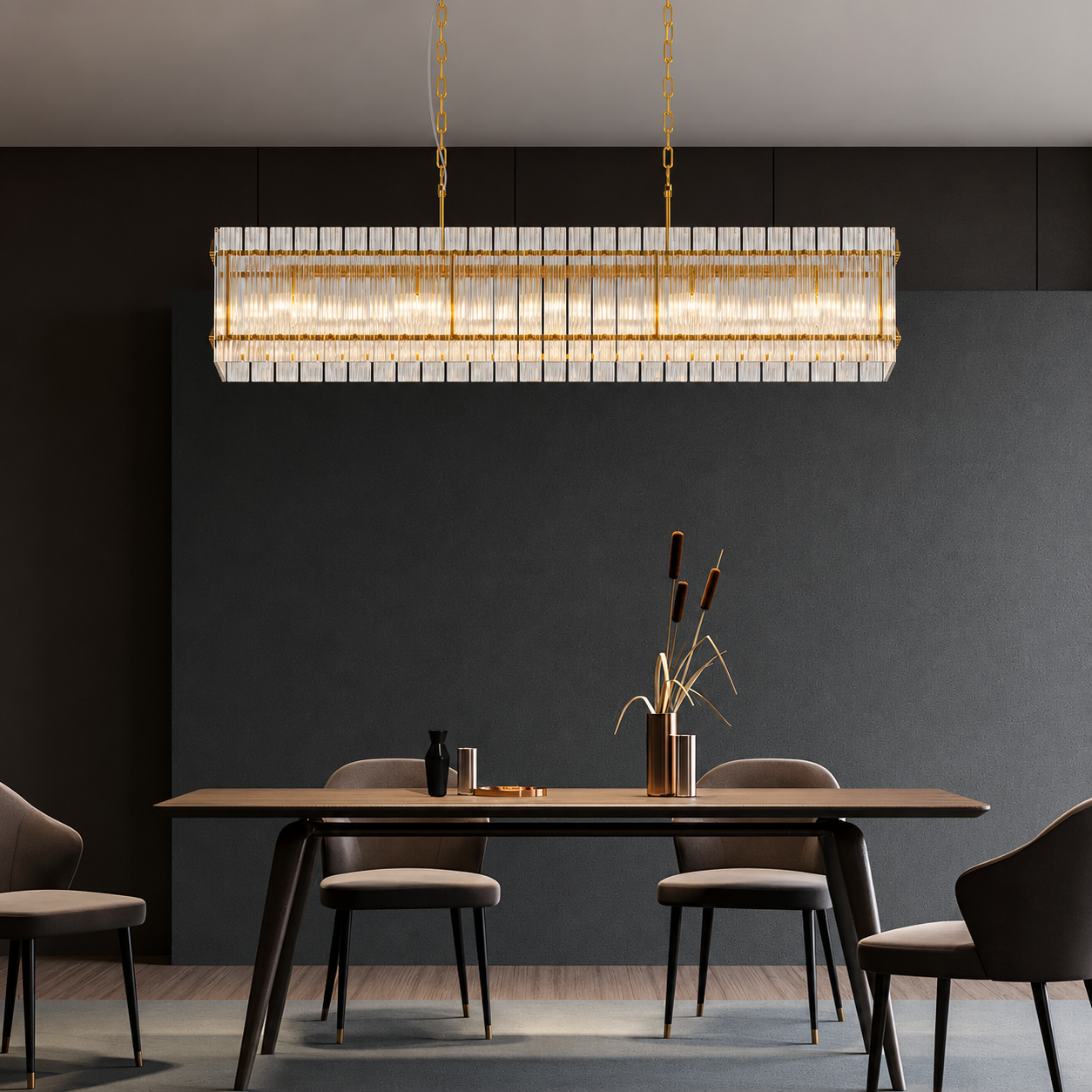 Aqualume Linear Waterfall Glass Chandelier Modern Gold Dining Room Pendant Light