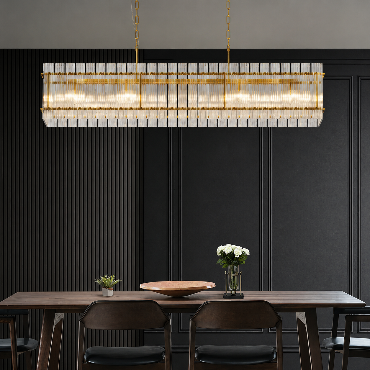Aqualume Linear Waterfall Glass Chandelier Modern Gold Dining Room Pendant Light