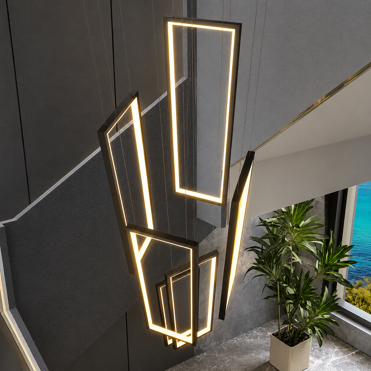 Aureline Modern Geometric LED Staircase Chandelier
