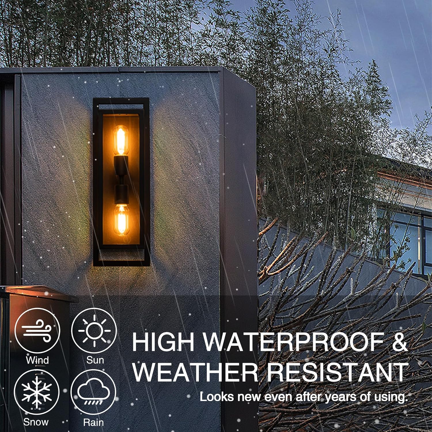 Aurelux Modern Black Outdoor Wall Lantern (Glass Exterior Sconce)