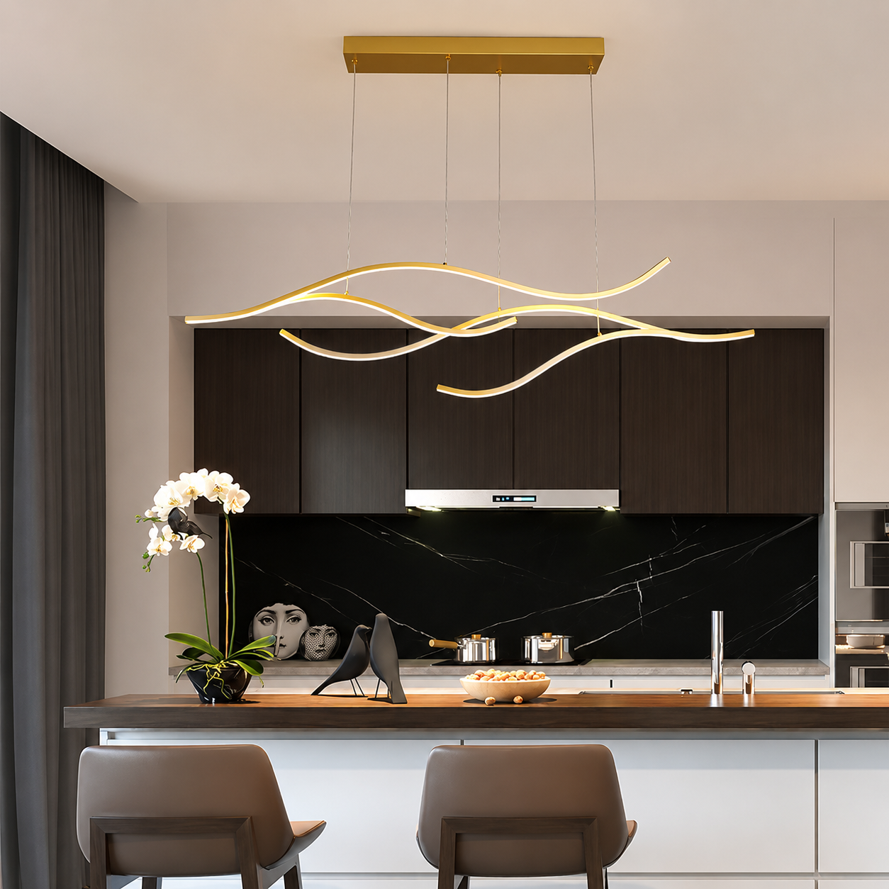 Aurevia Wave Linear LED Pendant Light Modern Dimmable Dining Light