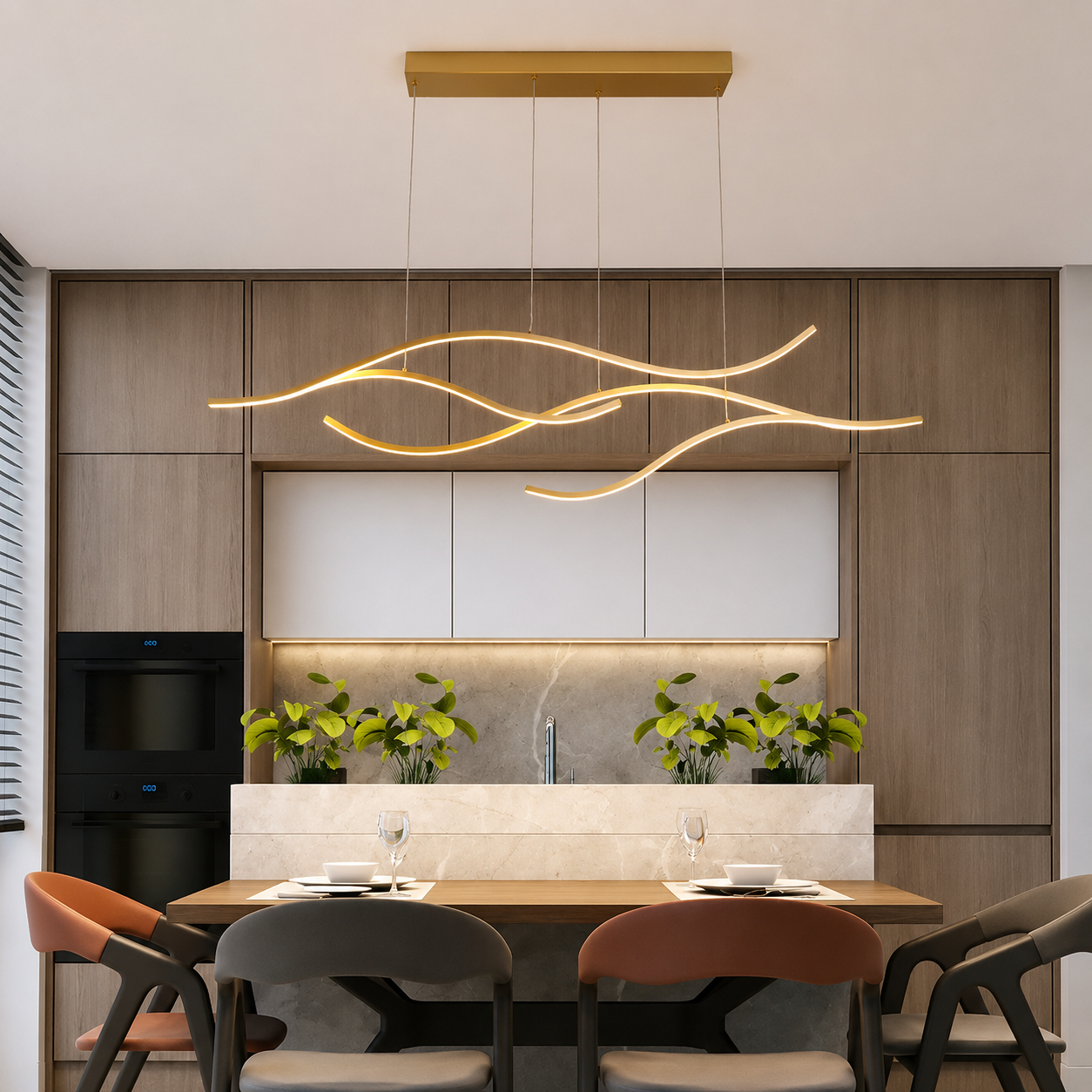 Aurevia Wave Linear LED Pendant Light Modern Dimmable Dining Light
