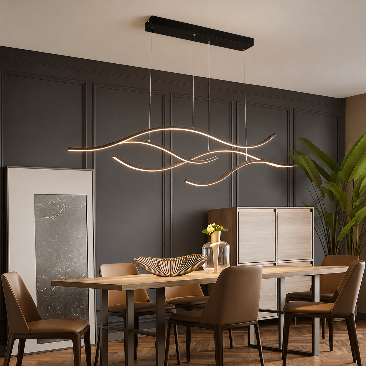 Aurevia Wave Linear LED Pendant Light Modern Dimmable Dining Light